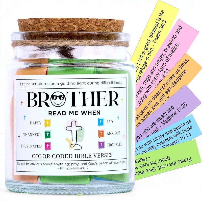 SOLMAYCO Bible Verse Jar for Brother – 92 Scriptures of Strength, Faith & Encouragement | Christian Easter Gift for Brother | Spiritual Affirmation Jar | Thoughtful Birthday or Easter Gift for Men of Faith - Image 1